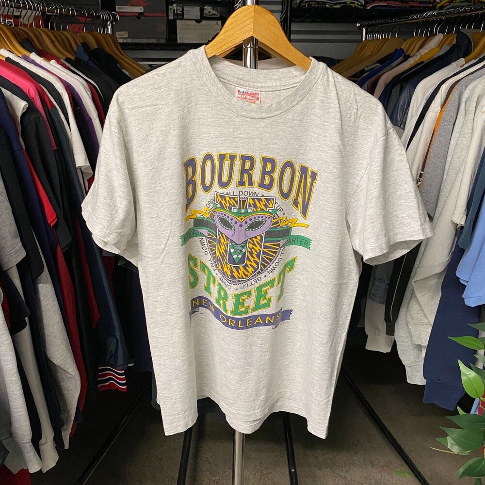 Vintage 1990 Bourbon Street New Orleans NOLA T-Shirt Grey Men's Large